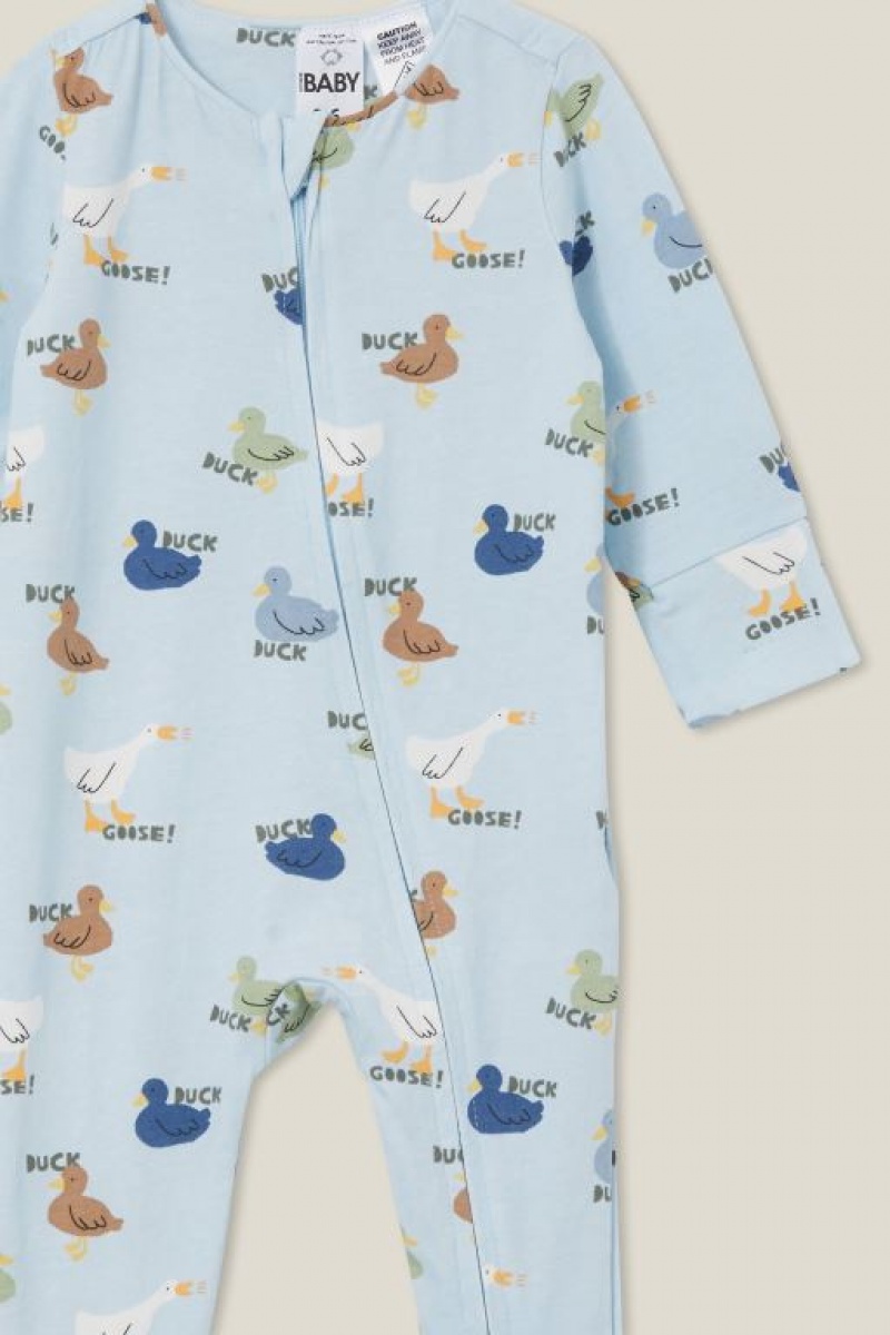 Cotton On The Long Sleeve Zip Baby Rompers Blue | 4EyYhmdFF9c