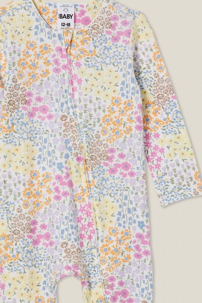 Cotton On The Long Sleeve Zip Baby Rompers Light Yellow | 90tr2vvM0zE