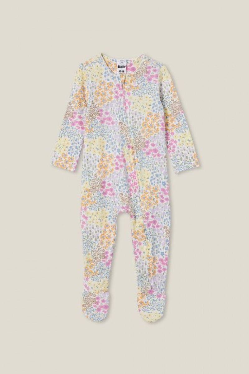 Cotton On The Long Sleeve Zip Baby Rompers Light Yellow | 90tr2vvM0zE