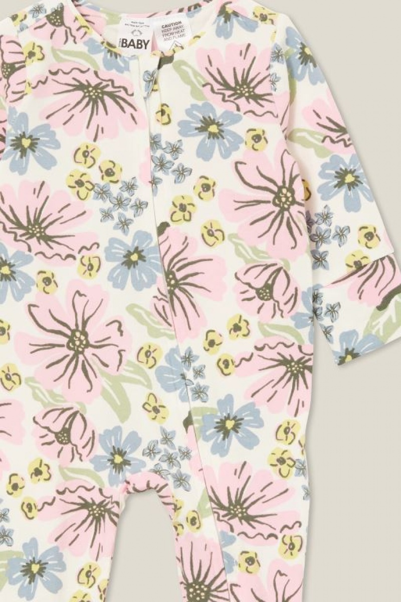 Cotton On The Long Sleeve Zip Baby Rompers Light Yellow | 2CabCUWihEW