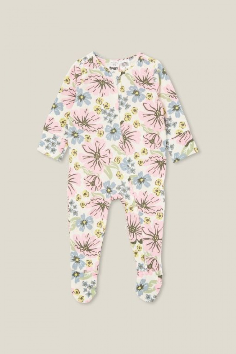 Cotton On The Long Sleeve Zip Baby Rompers Light Yellow | 2CabCUWihEW