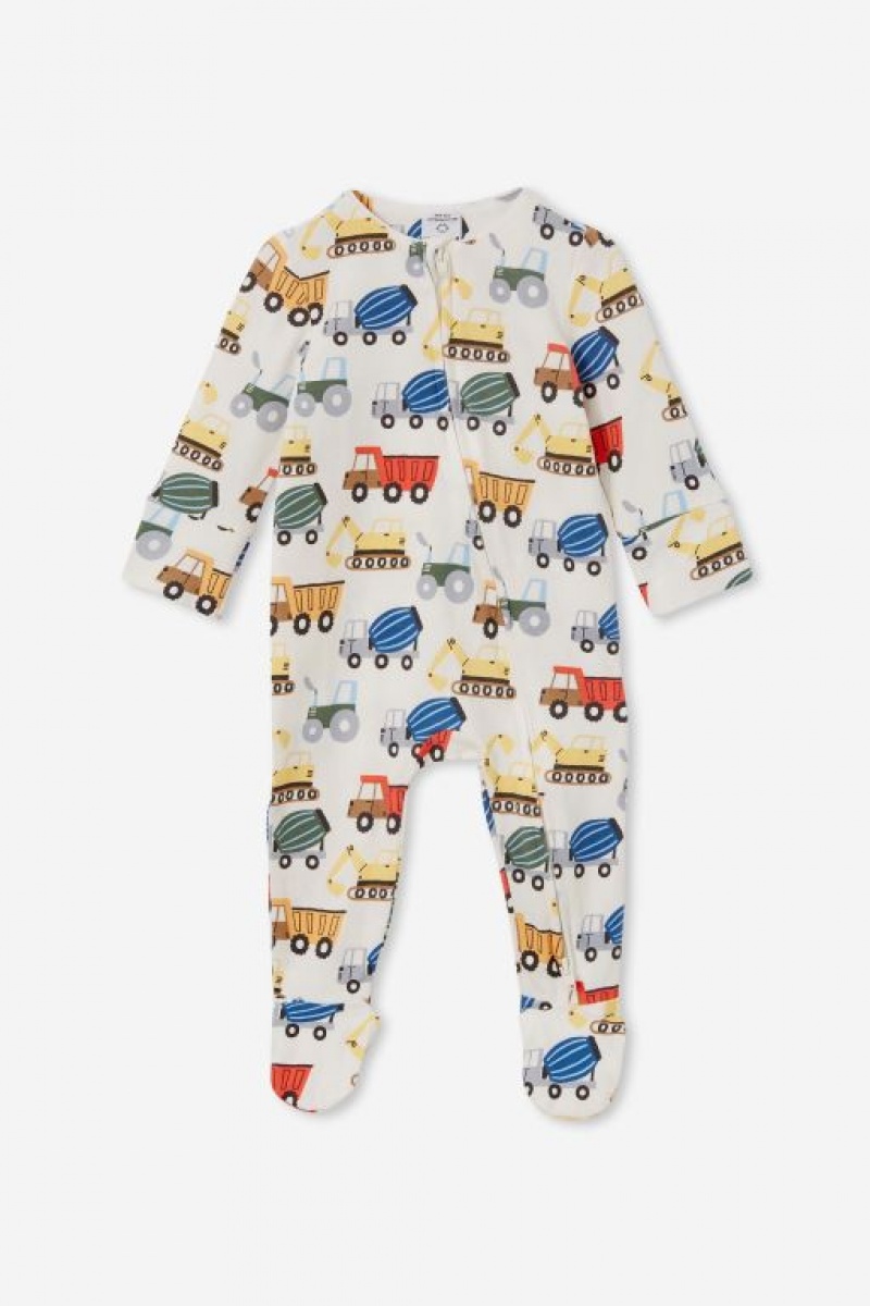 Cotton On The Long Sleeve Zip Baby Rompers Light Yellow | 8FZOclR5Ljh