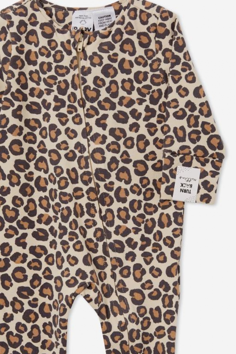 Cotton On The Long Sleeve Zip Baby Rompers Leopard | WlLzHpqCE2f