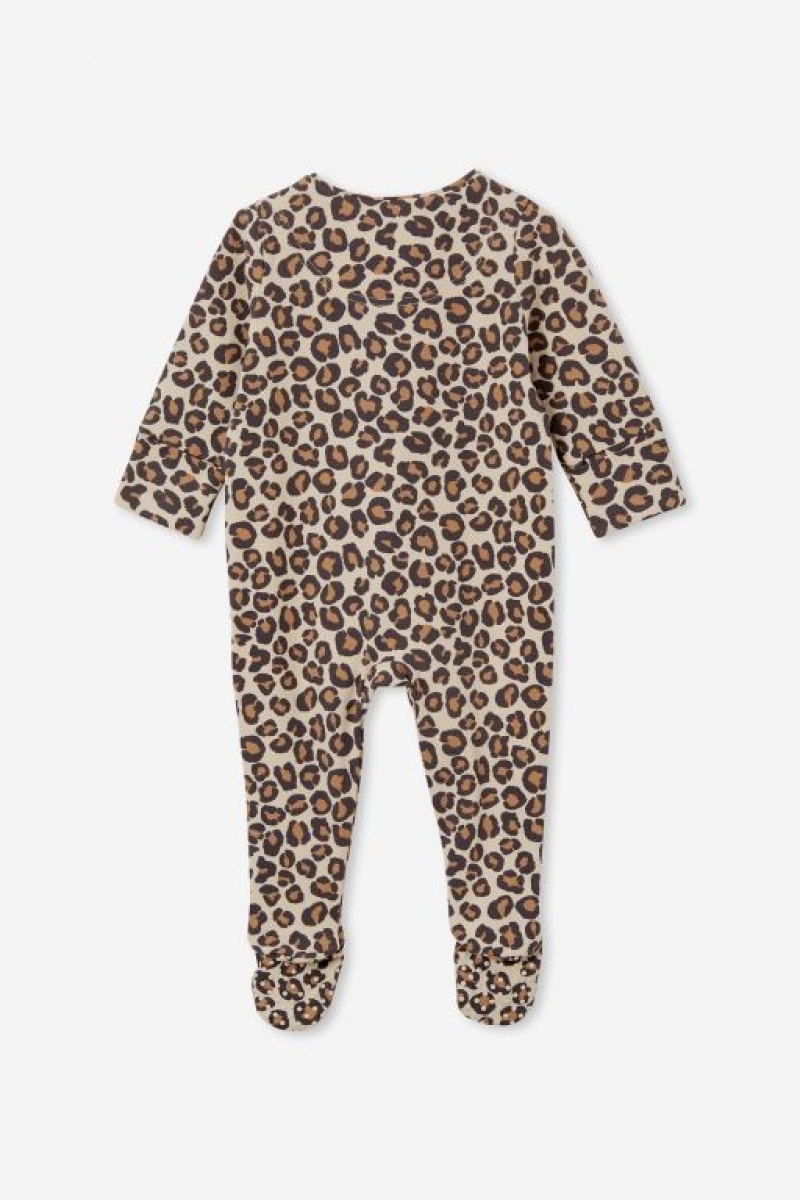 Cotton On The Long Sleeve Zip Baby Rompers Leopard | WlLzHpqCE2f