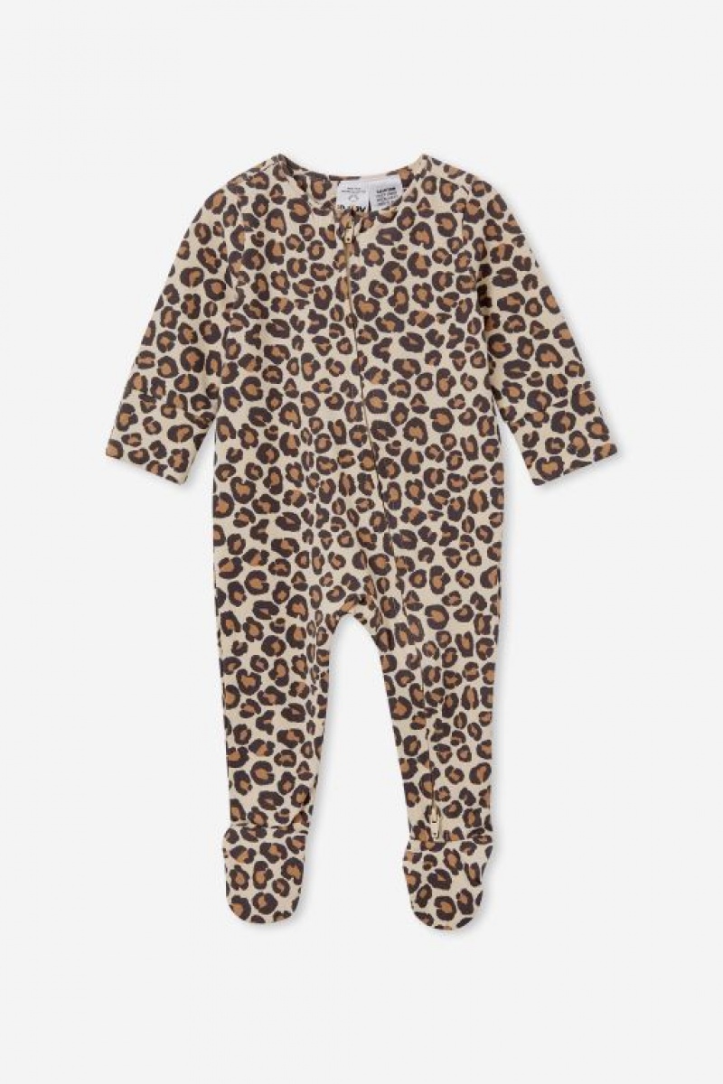 Cotton On The Long Sleeve Zip Baby Rompers Leopard | WlLzHpqCE2f