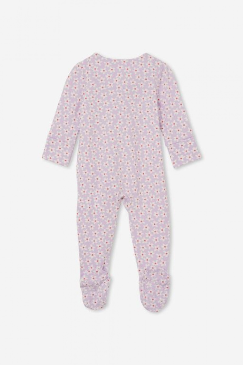Cotton On The Long Sleeve Zip Baby Rompers Purple | Us8LFnUDNLz