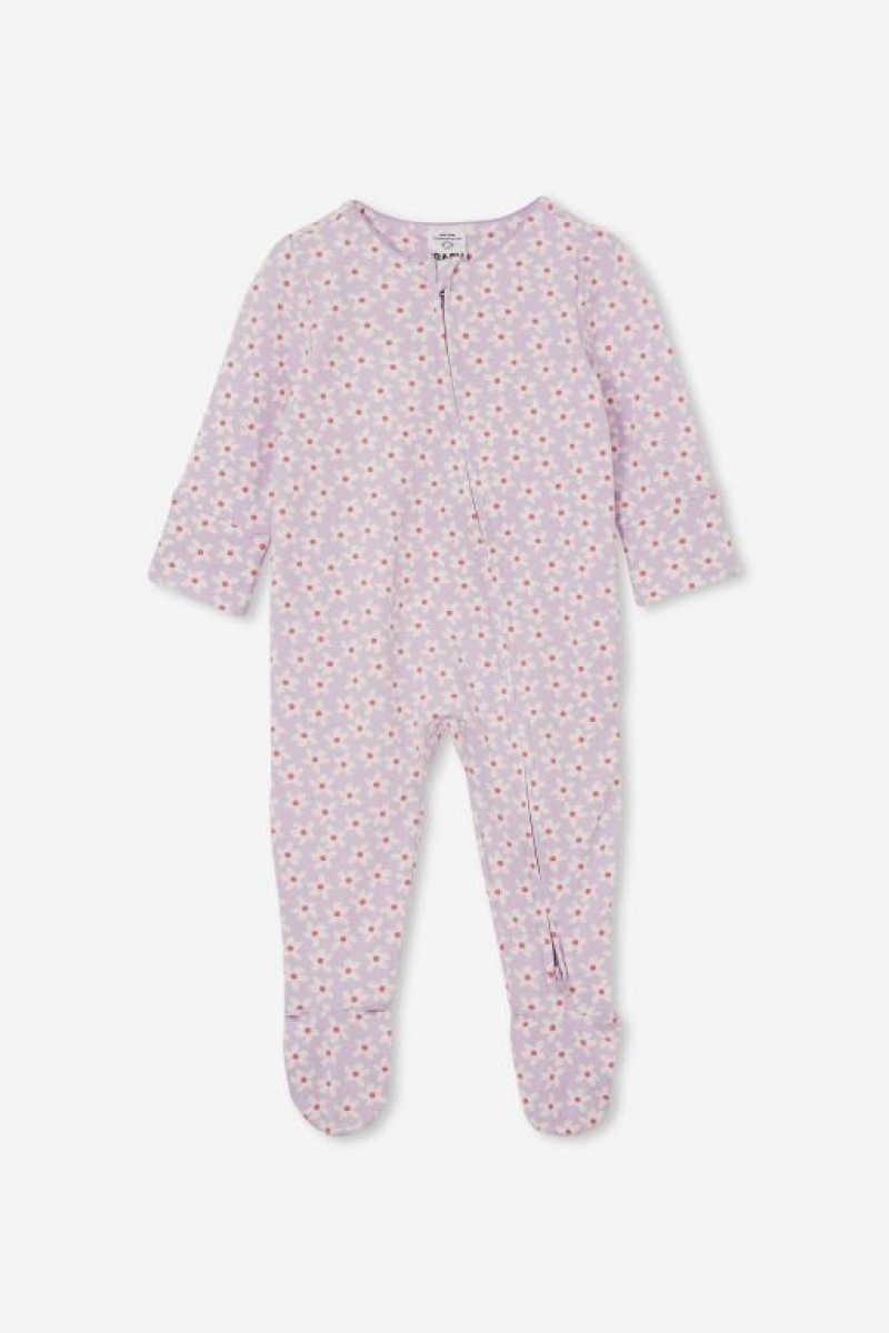 Cotton On The Long Sleeve Zip Baby Rompers Purple | Us8LFnUDNLz