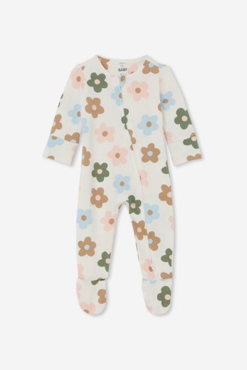 Cotton On The Long Sleeve Zip Baby Rompers Light Yellow | w1hLc6U06jp