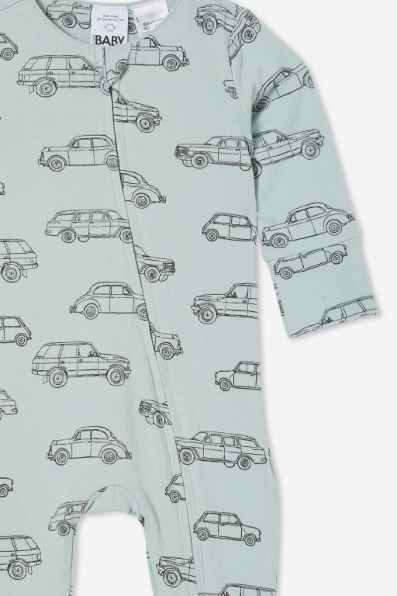 Cotton On The Long Sleeve Zip Baby Rompers Grey Green | 9tg2G8hWE2K