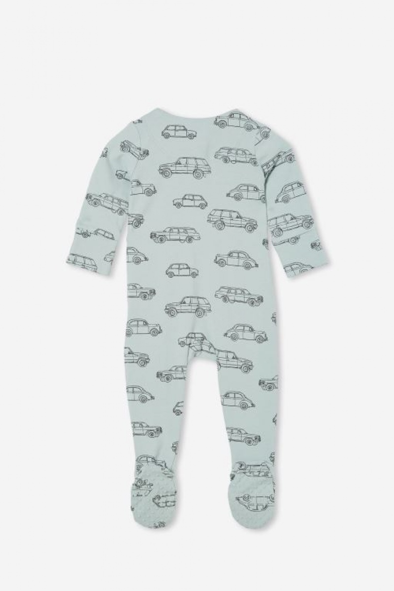 Cotton On The Long Sleeve Zip Baby Rompers Grey Green | 9tg2G8hWE2K