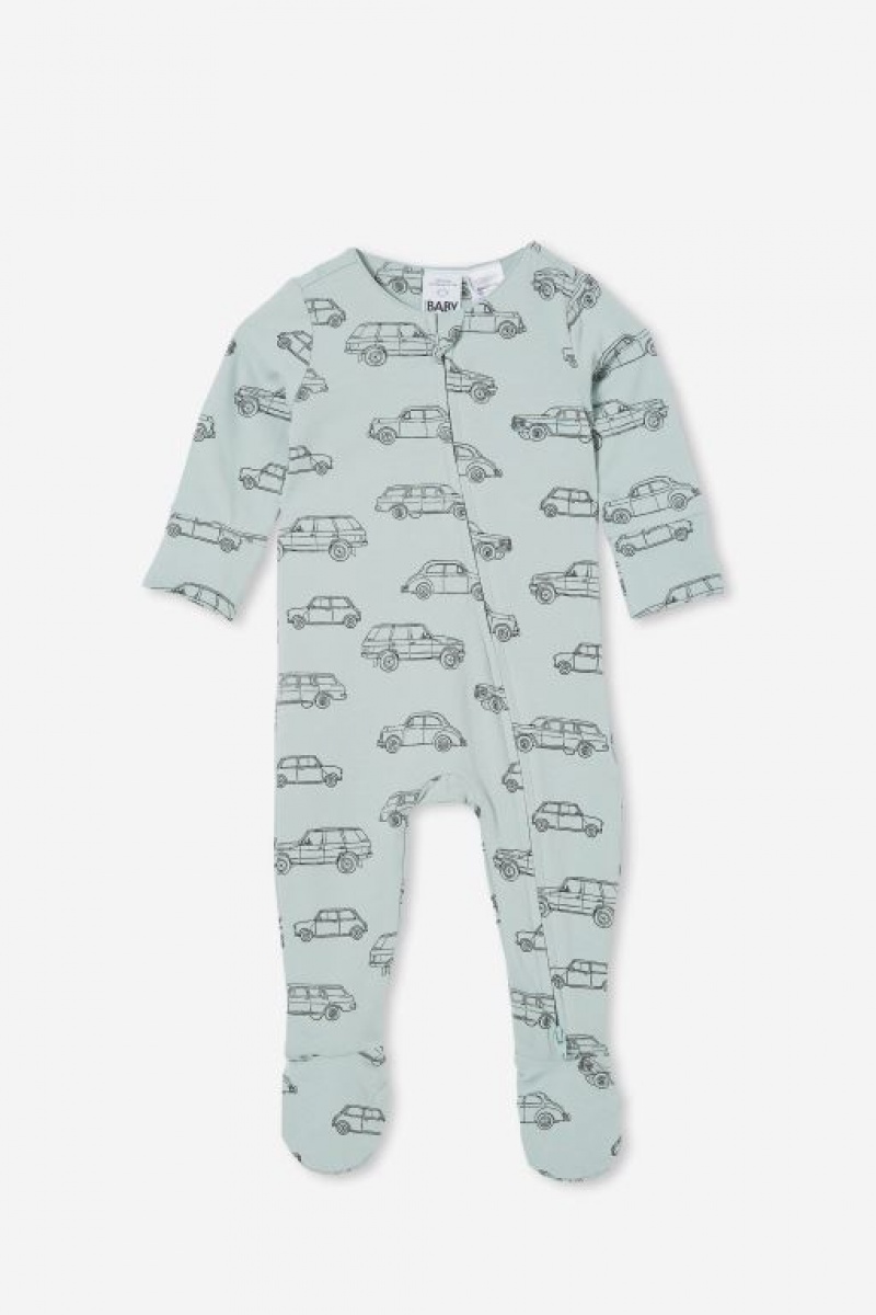Cotton On The Long Sleeve Zip Baby Rompers Grey Green | 9tg2G8hWE2K