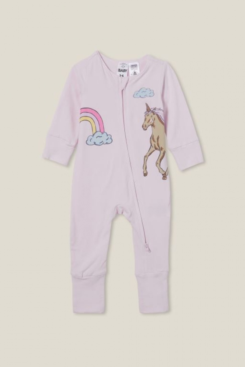Cotton On The Long Sleeve Zip Footless Baby Rompers Lavender | iwUvDLF6Ltp