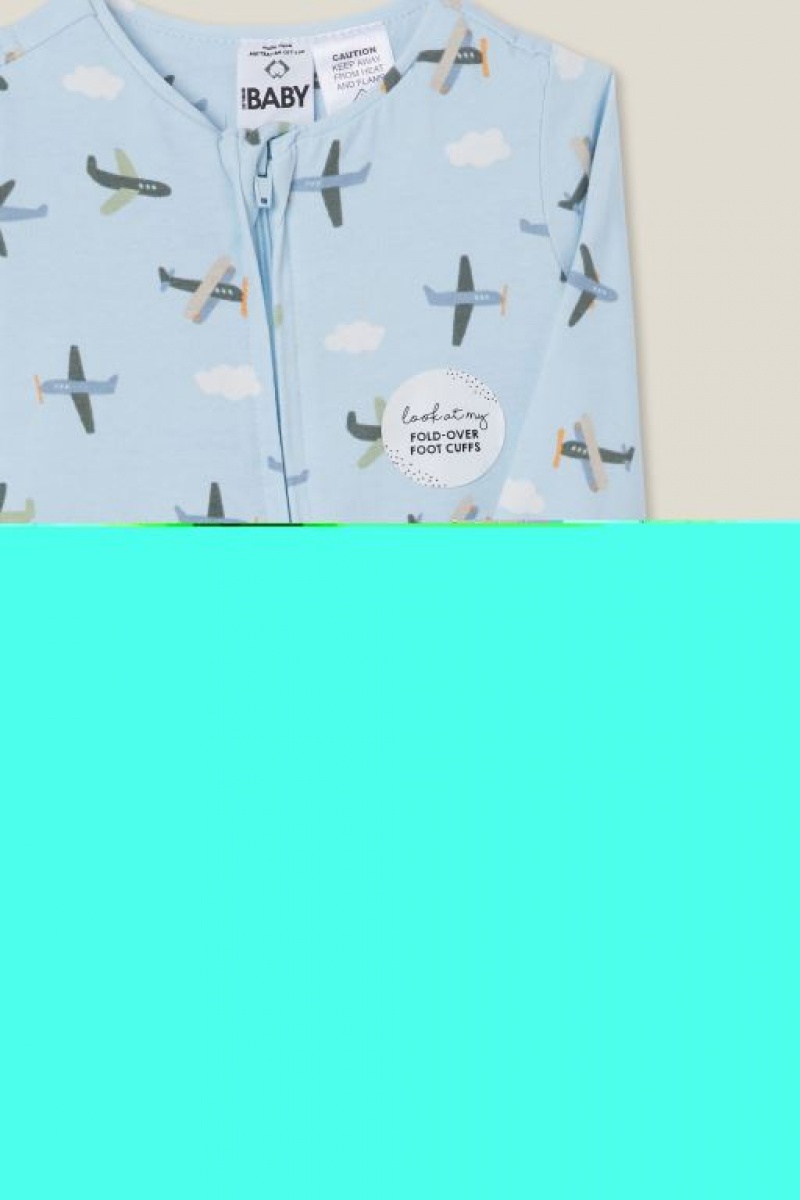Cotton On The Long Sleeve Zip Footless Baby Rompers Blue | B7p8BN6DtkS