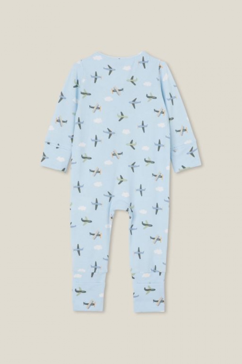 Cotton On The Long Sleeve Zip Footless Baby Rompers Blue | B7p8BN6DtkS