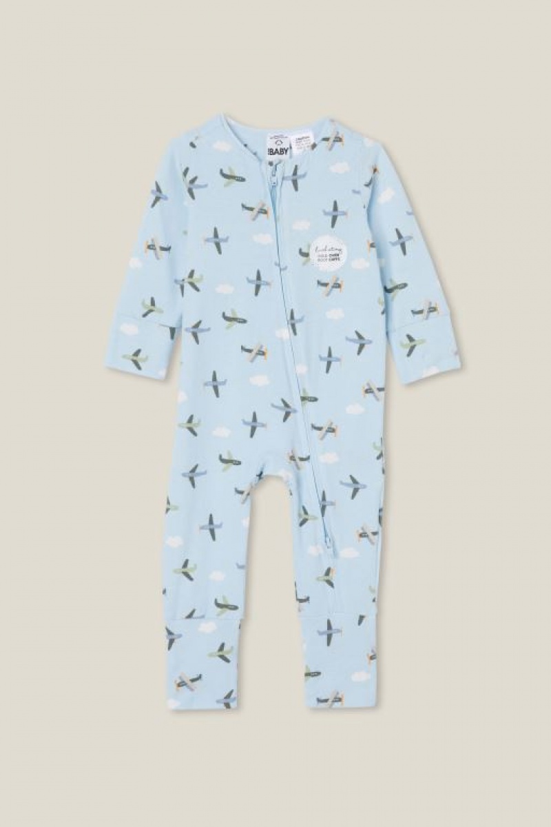 Cotton On The Long Sleeve Zip Footless Baby Rompers Blue | B7p8BN6DtkS