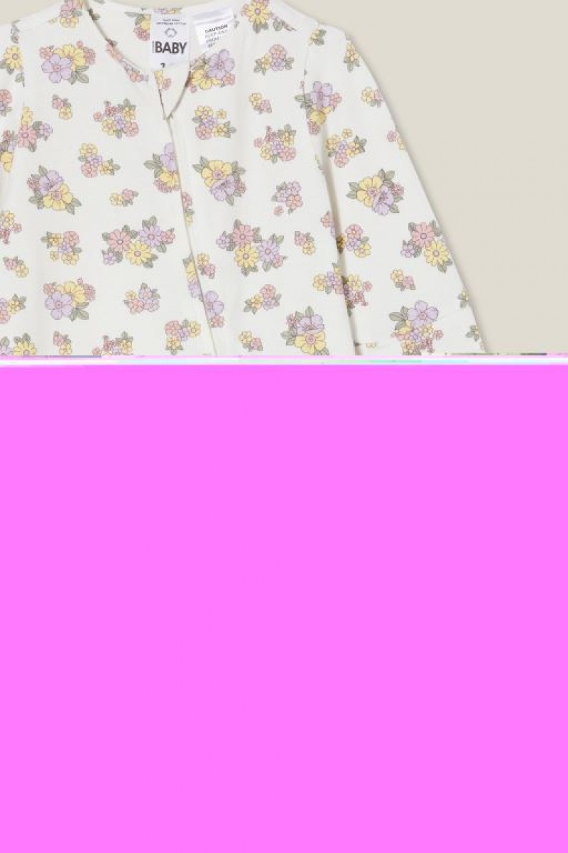 Cotton On The Long Sleeve Zip Footless Baby Rompers Light Yellow / Purple | HbUpSqclulI
