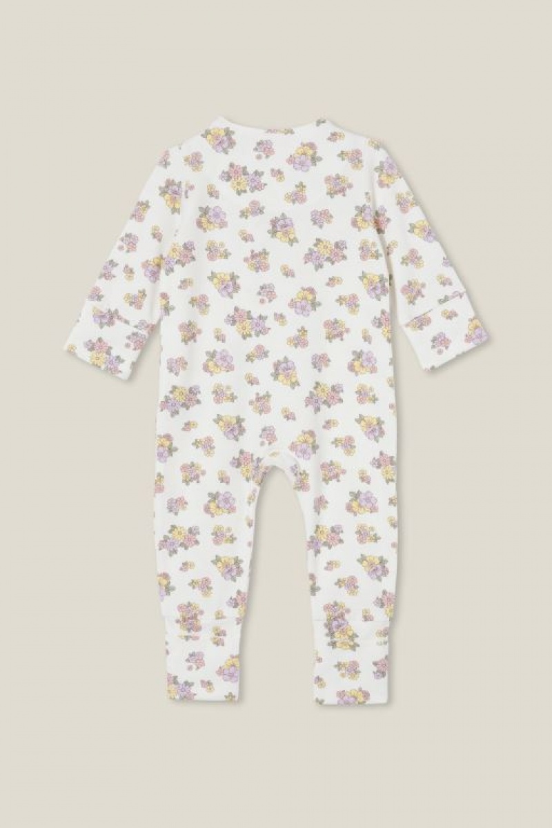 Cotton On The Long Sleeve Zip Footless Baby Rompers Light Yellow / Purple | HbUpSqclulI