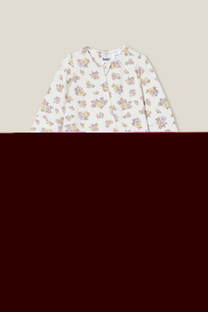 Cotton On The Long Sleeve Zip Footless Baby Rompers Light Yellow / Purple | HbUpSqclulI