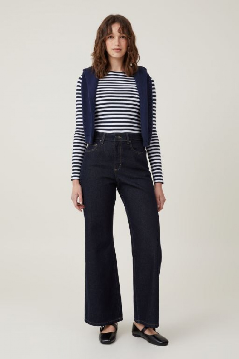 Cotton On The One Basic Boat Neck Long Sleeve Women's Tanks Stripes White / Navy | ZBtAGRUMmGF