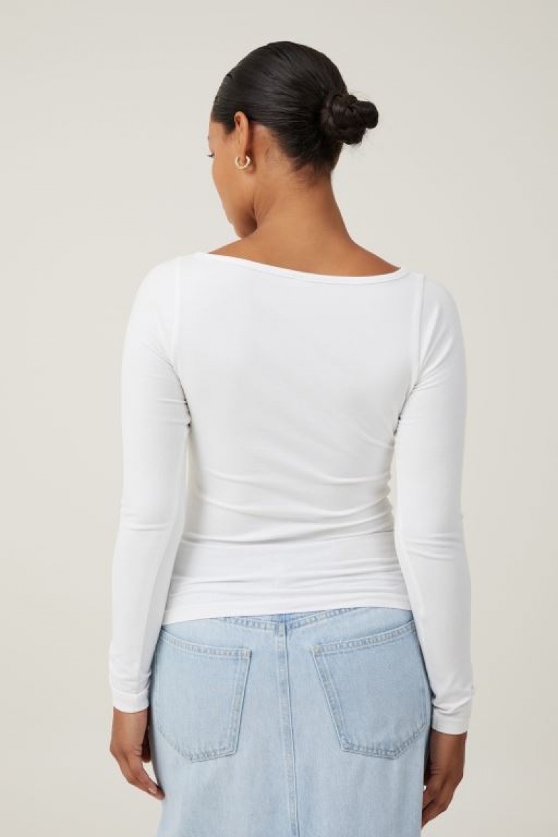 Cotton On The One Basic Boat Neck Top Women's Long Sleeve White | b1nEHLHco6M