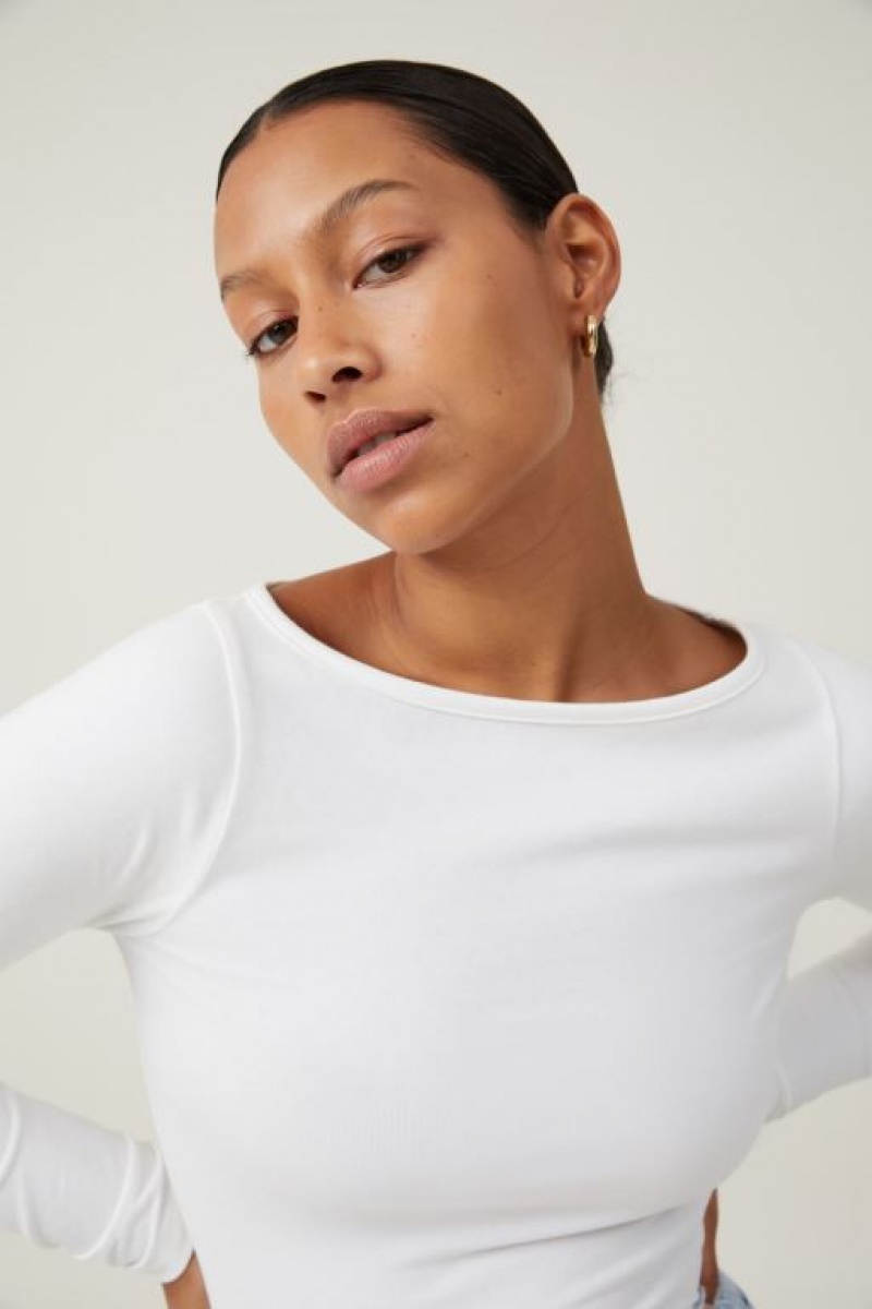 Cotton On The One Basic Boat Neck Top Women's Long Sleeve White | b1nEHLHco6M