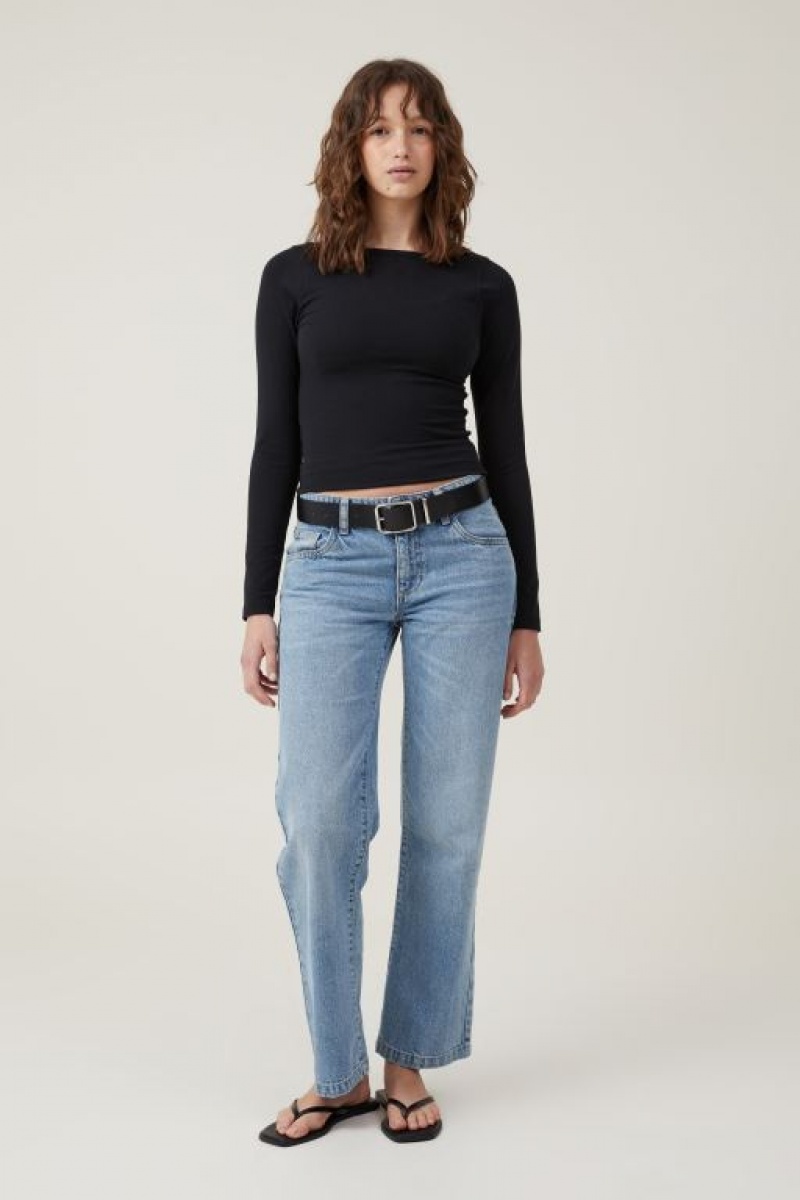 Cotton On The One Basic Boat Neck Top Women's Long Sleeve Black | J5Uu3r4xl3N