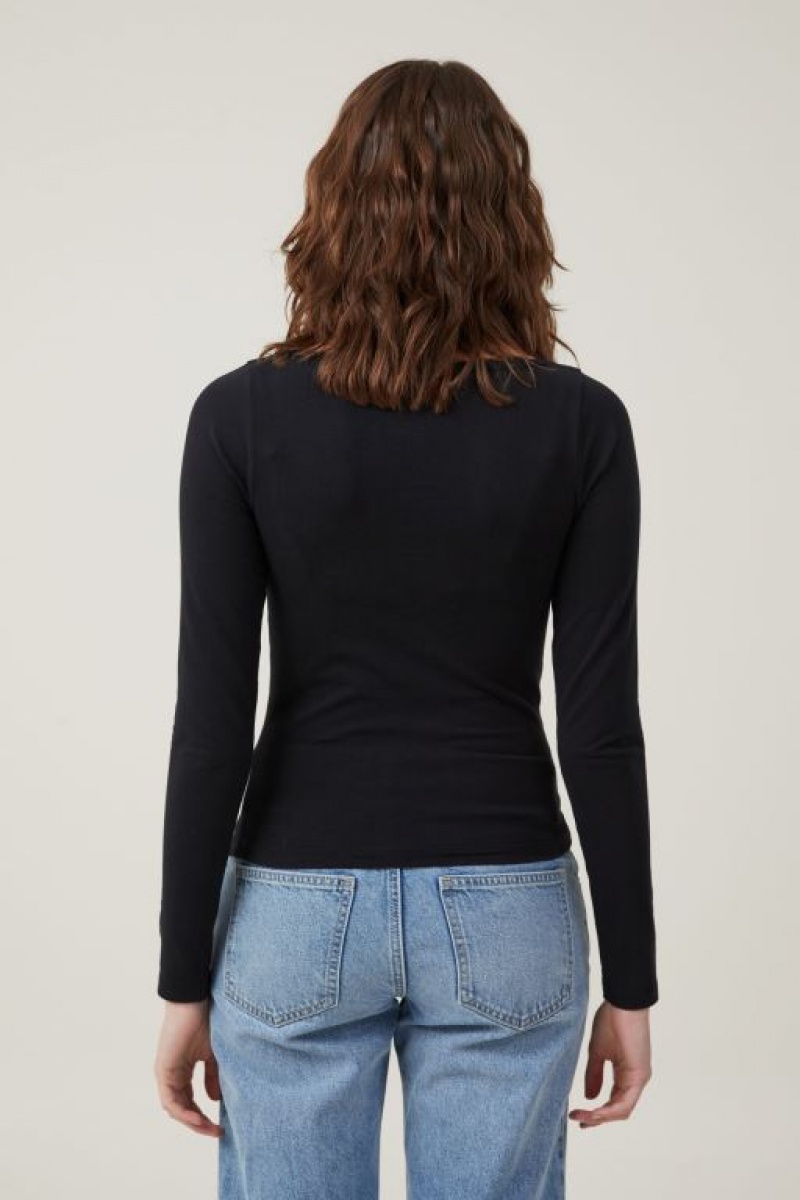 Cotton On The One Basic Boat Neck Top Women's Long Sleeve Black | J5Uu3r4xl3N