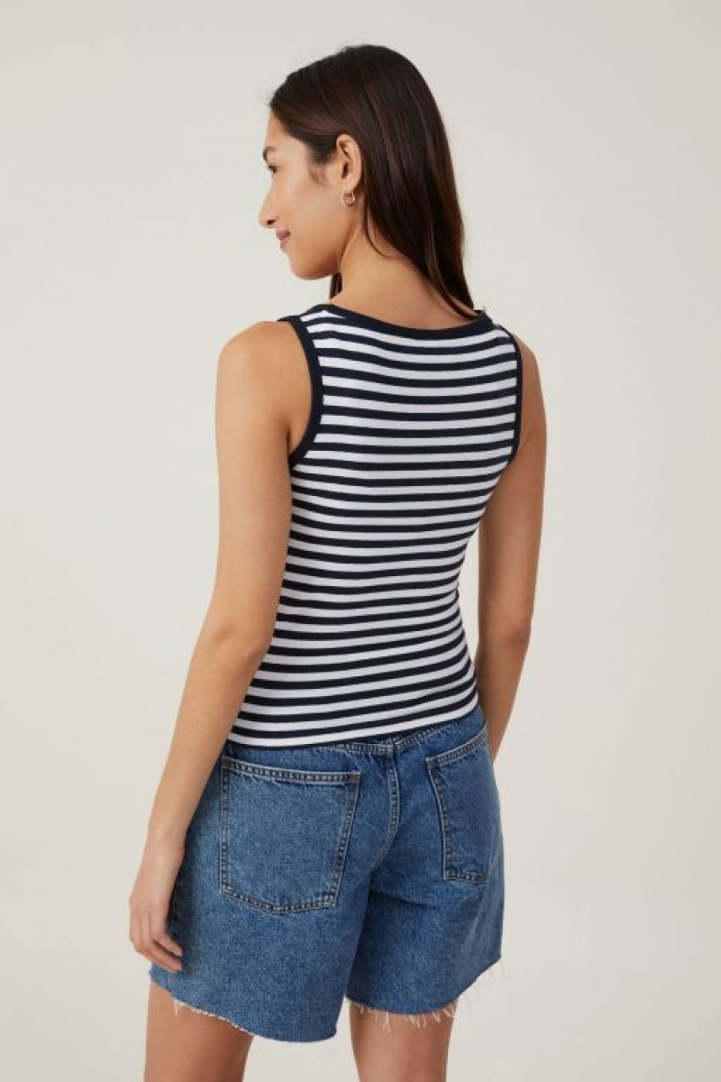 Cotton On The One Basic Boat Neck Women's Tanks Stripes White / Navy | sQMItOgv0BE