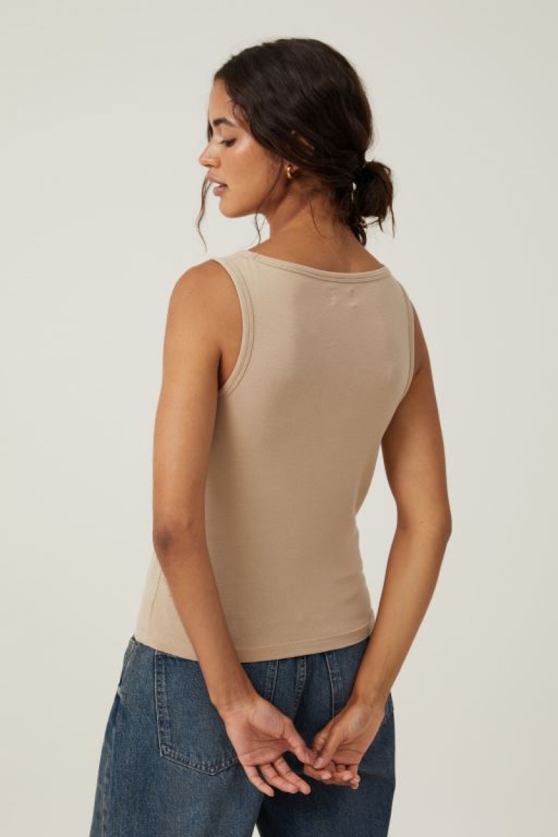 Cotton On The One Basic Boat Neck Women's Tanks Grey Brown | OhgXZ4HCrGz