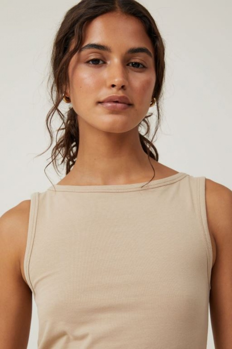 Cotton On The One Basic Boat Neck Women's Tanks Grey Brown | OhgXZ4HCrGz