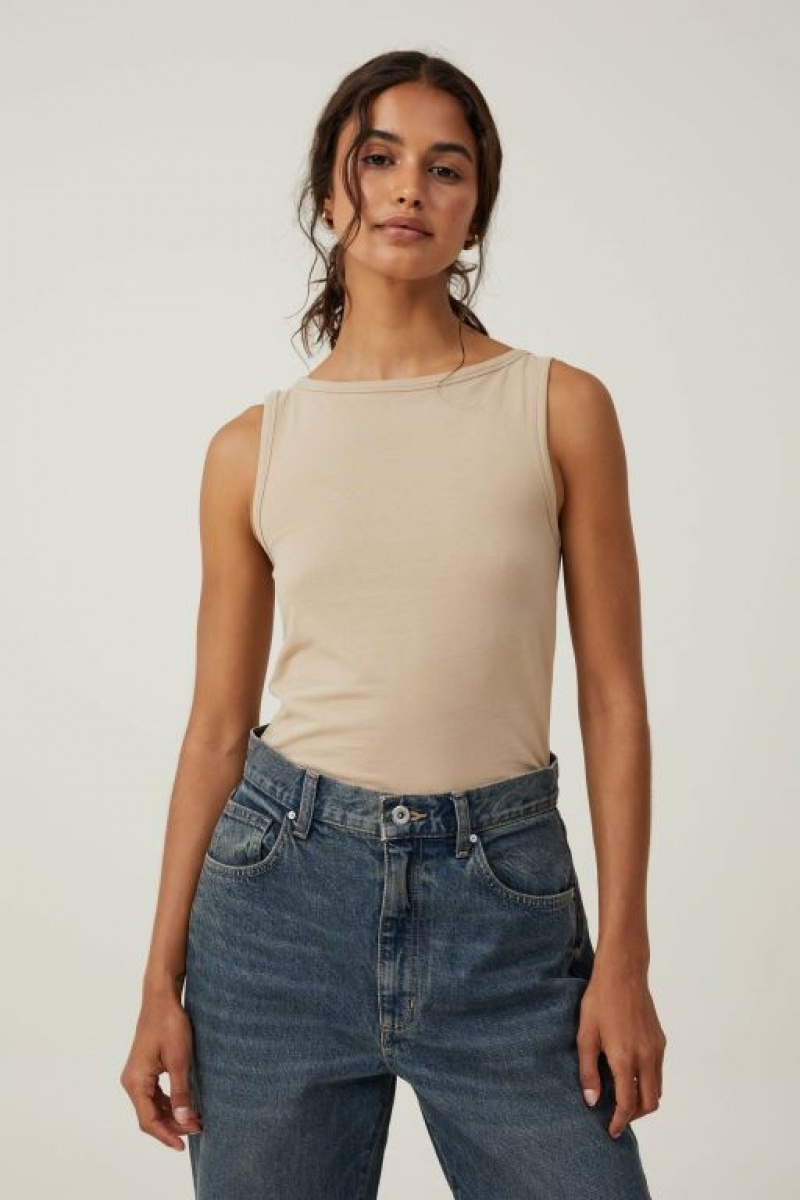 Cotton On The One Basic Boat Neck Women\'s Tanks Grey Brown | OhgXZ4HCrGz