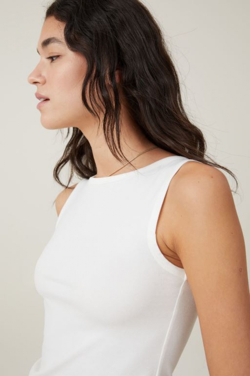 Cotton On The One Basic Boat Neck Women's Tanks White | 5JG2HHrQaf6