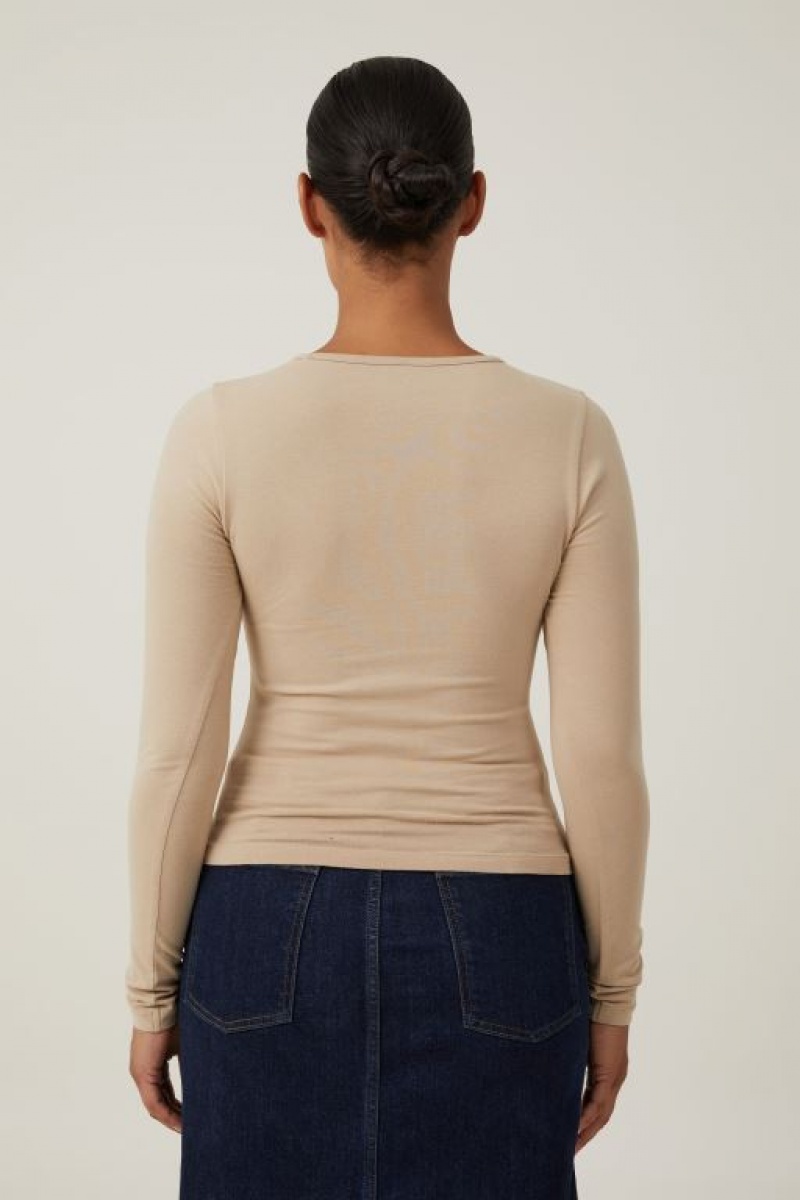 Cotton On The One Basic Crew Neck Top Women's Long Sleeve Grey Brown | RJ1m4zJ4Jq7
