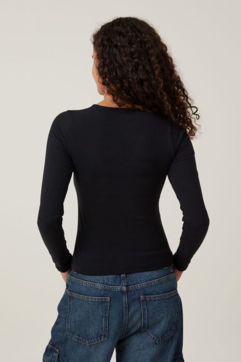 Cotton On The One Basic Crew Neck Top Women's Long Sleeve Black | vlIUcGEGVbz