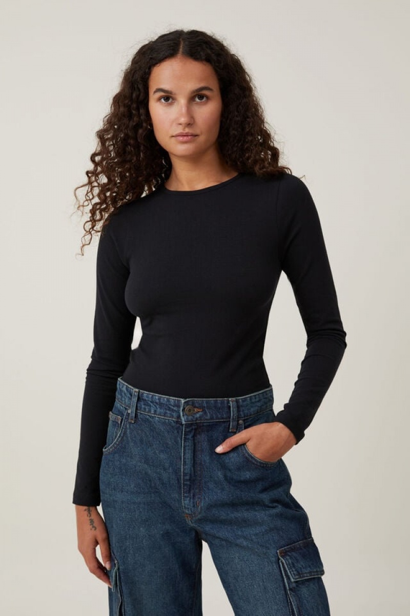 Cotton On The One Basic Crew Neck Top Women\'s Long Sleeve Black | vlIUcGEGVbz