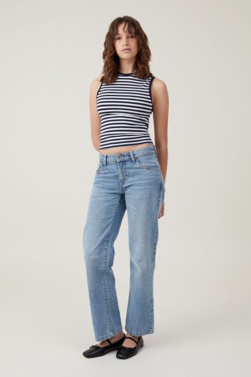 Cotton On The One Basic High Neck Women's Tanks Stripes White / Navy | 50NAs6lgaxU