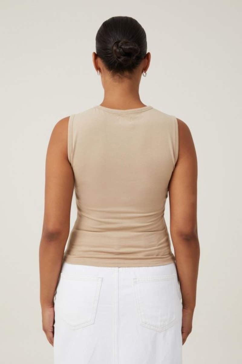 Cotton On The One Basic High Neck Women's Tanks Grey Brown | QJ7hCGUXX9H