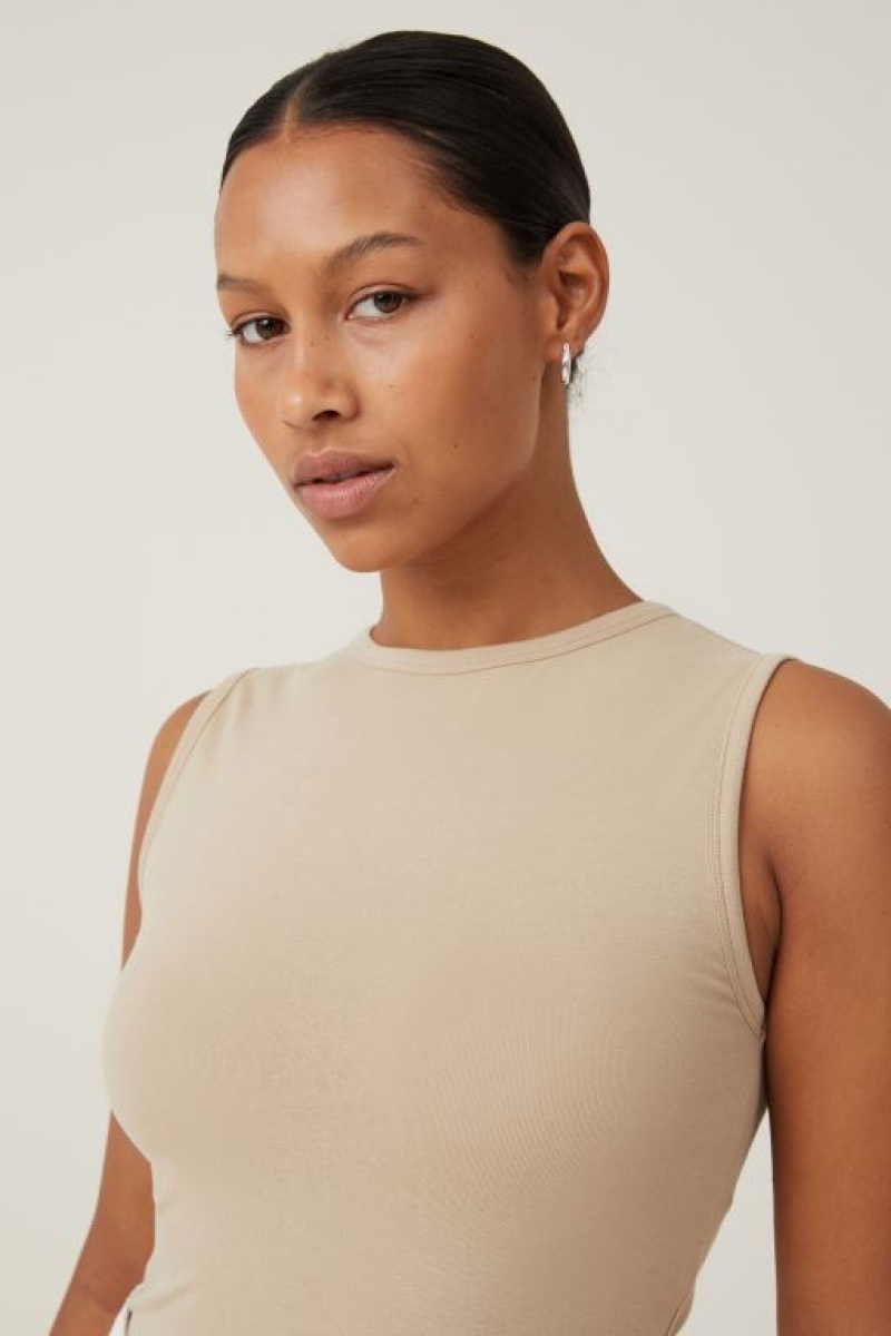 Cotton On The One Basic High Neck Women's Tanks Grey Brown | QJ7hCGUXX9H