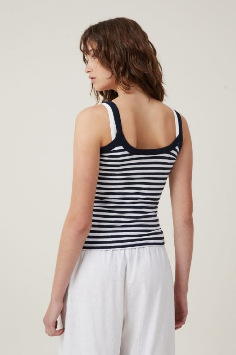 Cotton On The One Basic Scoop Neck Women's Cami Stripes White / Navy | 9X3q1Ttwbzq