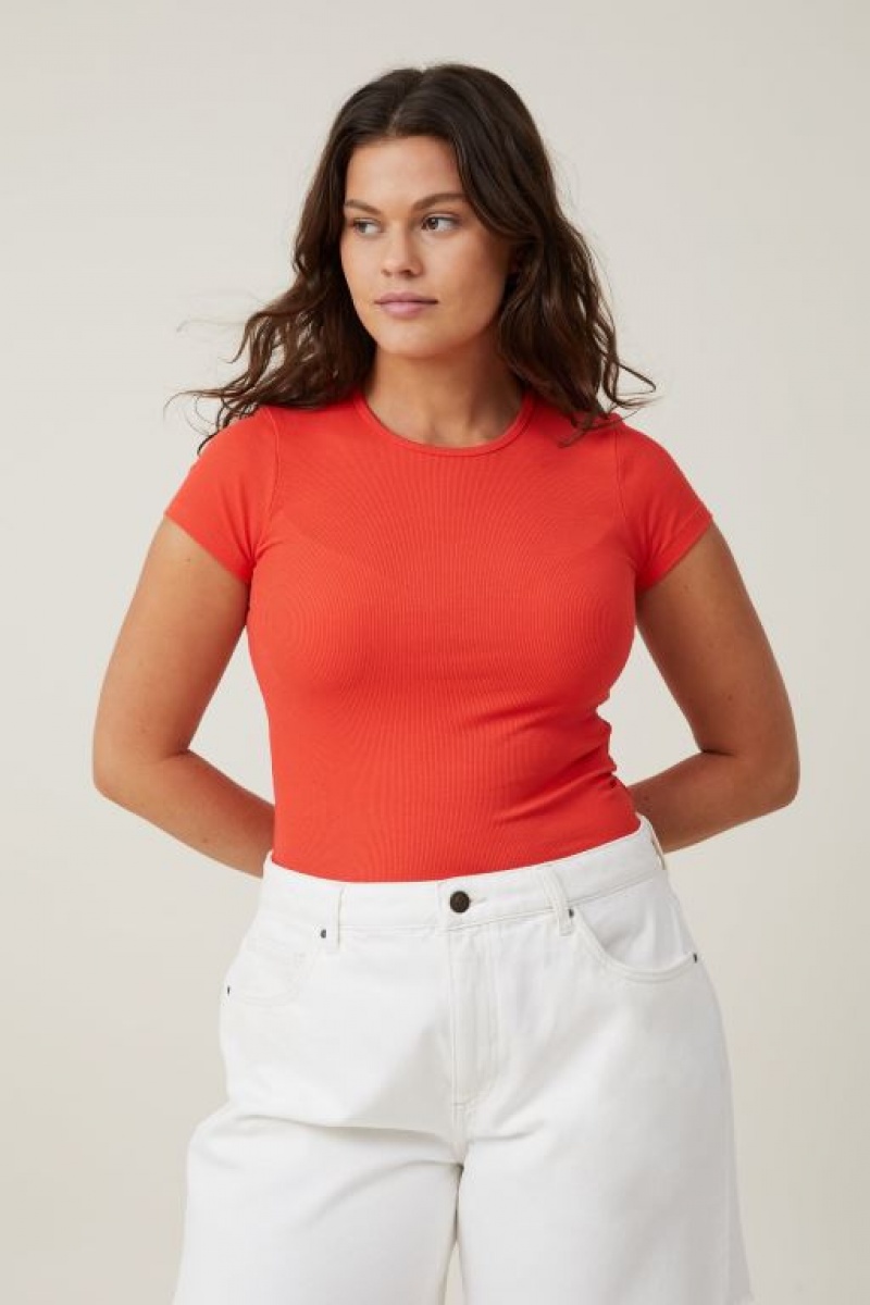 Cotton On The One Organic Rib Crew Short Sleeve Women\'s T Shirts Coral | BAbvOyoq9DA