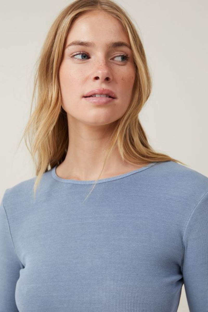 Cotton On The One Organic Rib Crew Top Women's Long Sleeve Blue | rrN0yvmehop