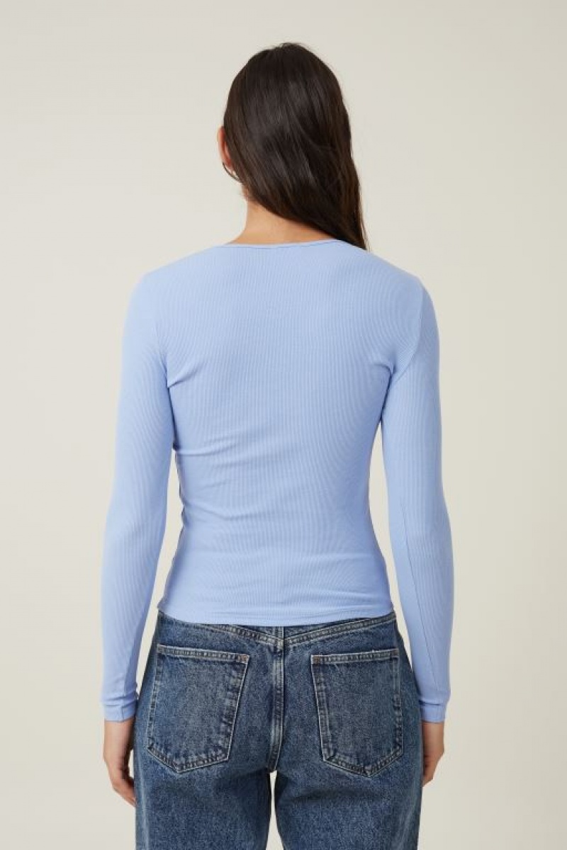 Cotton On The One Organic Rib Crew Top Women's Long Sleeve Blue | AmqATMRE44M