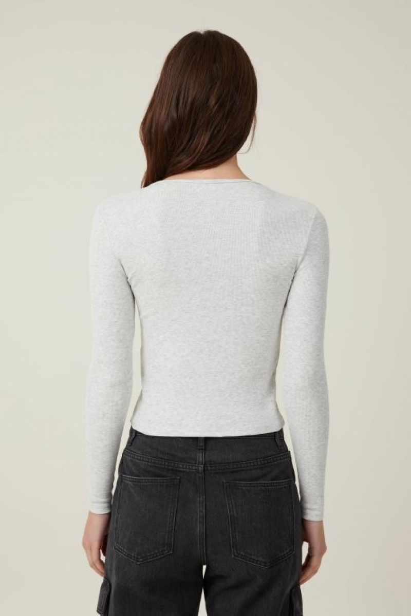 Cotton On The One Organic Rib Crew Top Women's Long Sleeve Light Grey | QlPdeUu0VDQ
