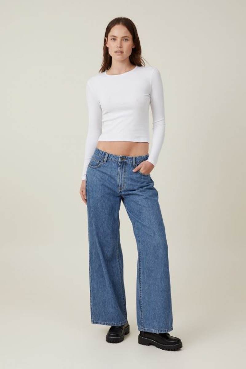 Cotton On The One Organic Rib Crew Top Women's Long Sleeve White | y9qRznvbgyp