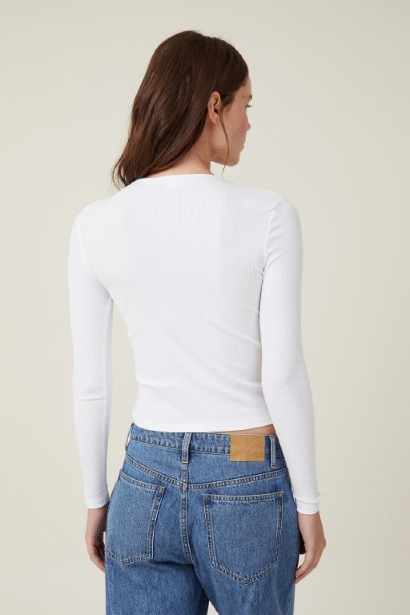 Cotton On The One Organic Rib Crew Top Women's Long Sleeve White | y9qRznvbgyp