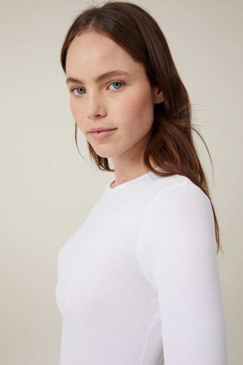 Cotton On The One Organic Rib Crew Top Women's Long Sleeve White | y9qRznvbgyp