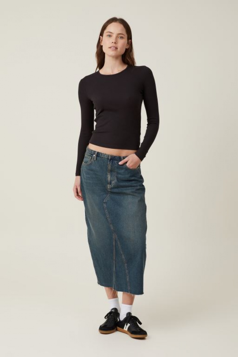 Cotton On The One Organic Rib Crew Top Women's Long Sleeve Black | saEqVfnmb2e