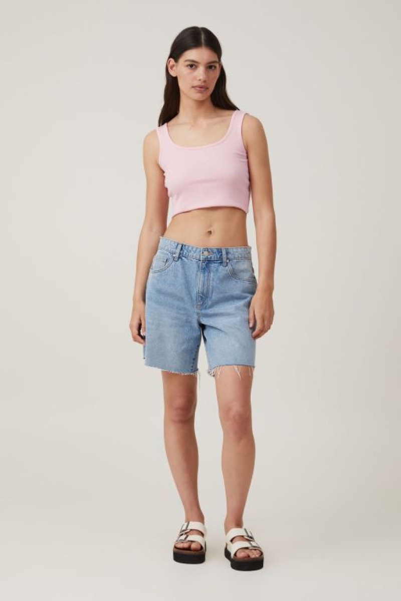 Cotton On The One Organic Rib Crop Women's Tanks Pink | tnwNlZgIS0d