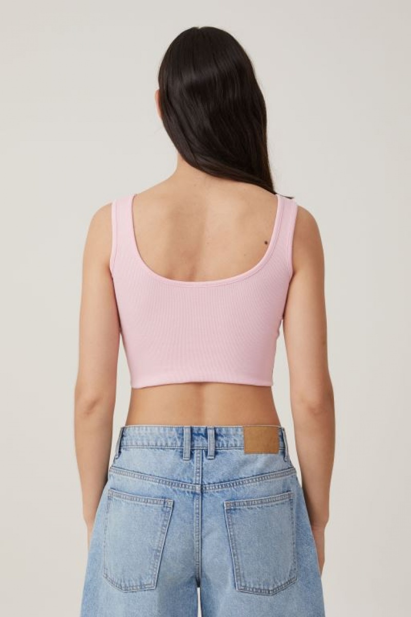 Cotton On The One Organic Rib Crop Women's Tanks Pink | tnwNlZgIS0d
