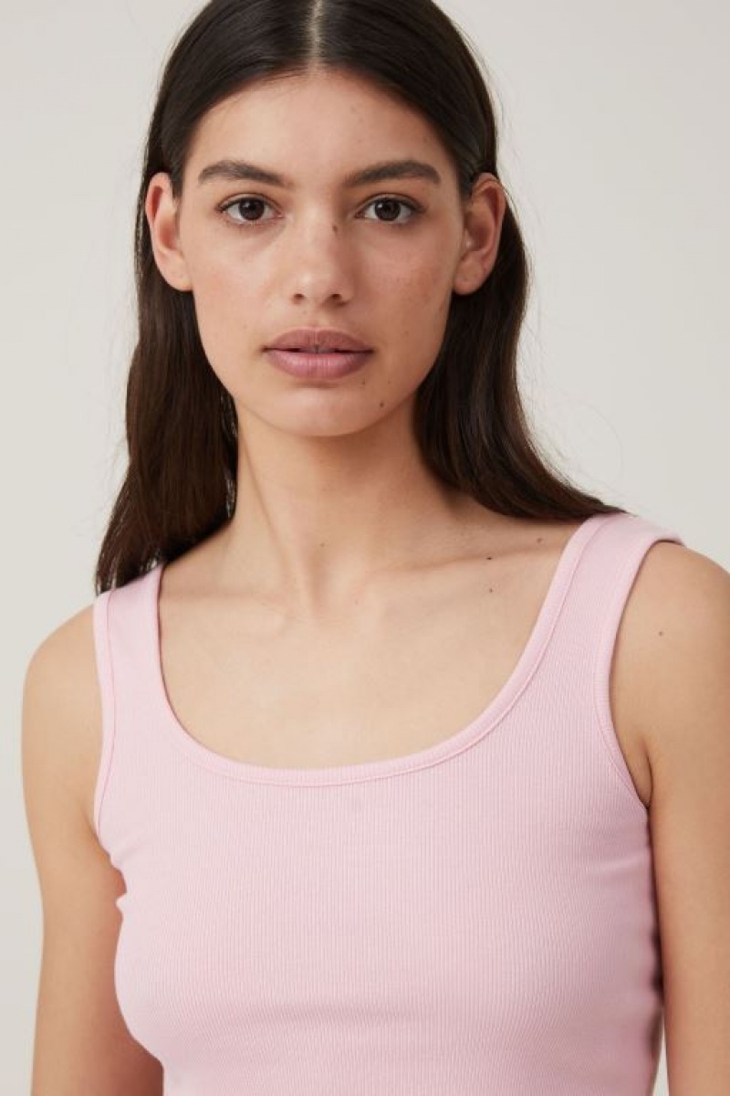 Cotton On The One Organic Rib Crop Women's Tanks Pink | tnwNlZgIS0d